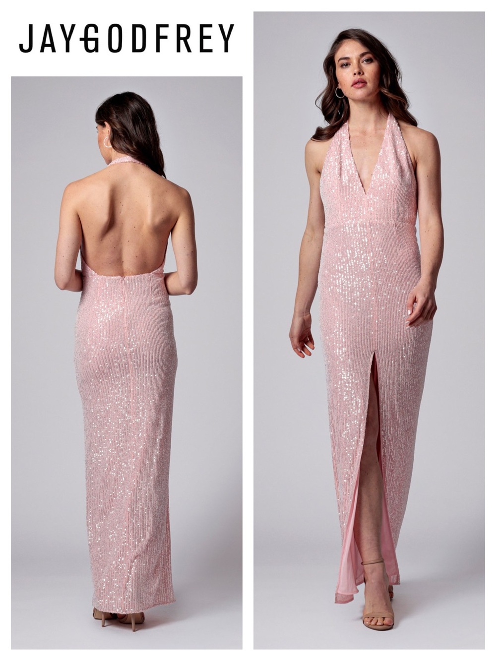JAY GODFREY Valentina Halter Sequin Gown